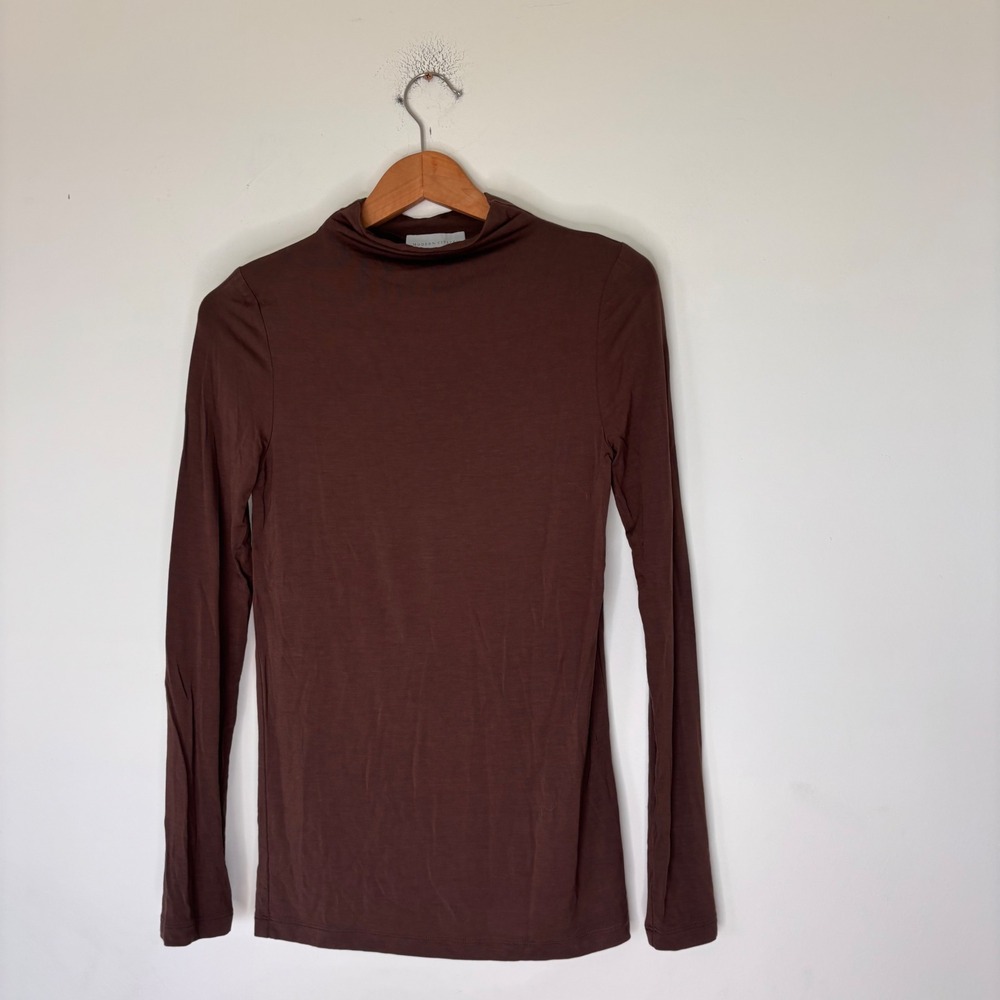 Modern Citizen Ava Mock-Neck Long Sleeve Tee Brown Ecovero Viscose Medium